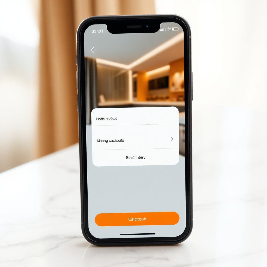 Smartphone con checkout limpio de motor de reservas hotelero