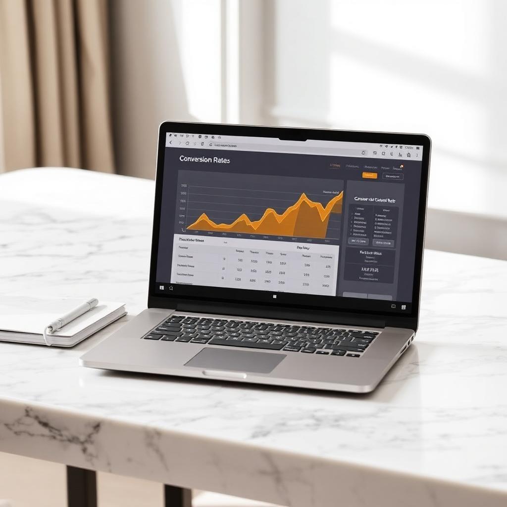 Portátil con dashboard de tasas de conversión hotelera