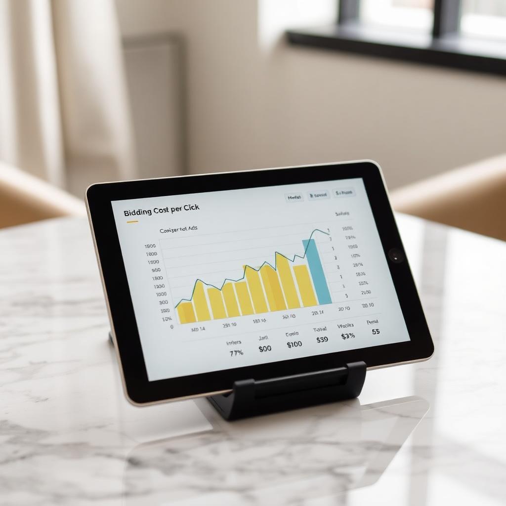 Tablet con gráfico de coste por clic para metabuscadores hoteleros