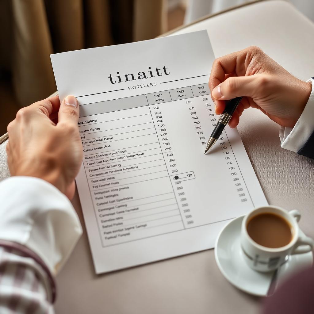 Hotelero revisando tabla de tarifas con varios tiers